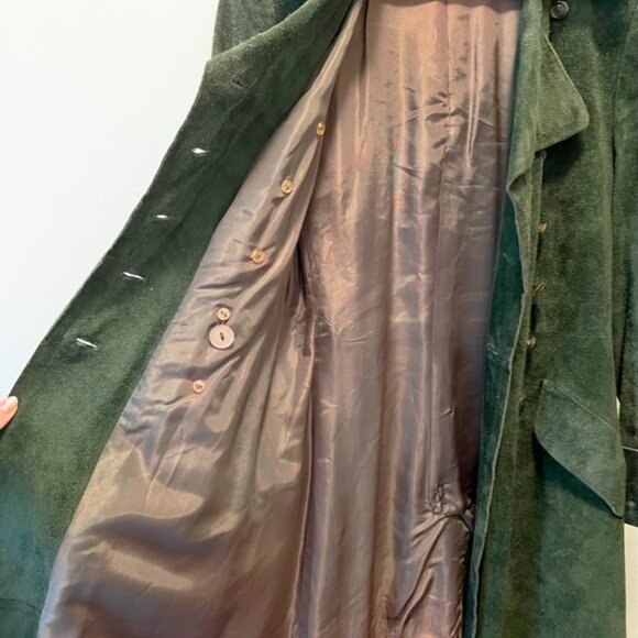 Vintage 70s long deep green suede coat | double breasted | pirate coat | hippie - Picture 2 of 8